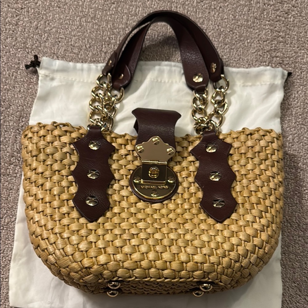 Michael Kors Tan and Brown Woven Shoulder Bag